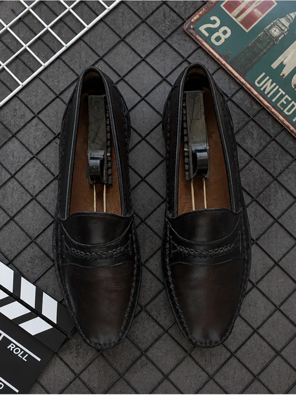Mezlan Two Tone Men's Black Leather Penny Loafers